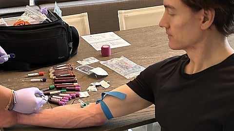 Tech tycoon Bryan Johnson during a regular blood sample collection of his anti-ageing regiment
