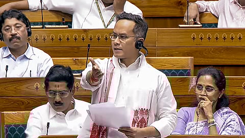 Congress MP Gaurav Gogoi speaks in the House during the second part of Budget session of Parliament, in New Delhi, Tuesday, March 10, 2026.