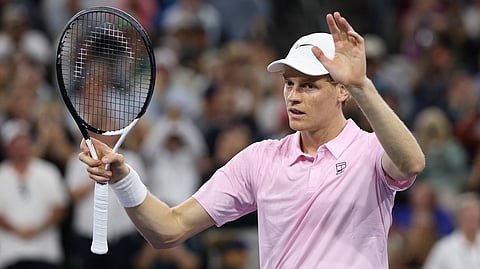 Jannik Sinner of Italy celebrates after his straight sets victory against Joao Fonseca of Brazil in their fourth round match of the BNP Paribas Open at Indian Wells Tennis Garden on March 10, 2026 in Indian Wells, California.