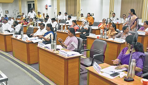 Vijayawada Municipal Corporation (VMC) corporators discussing on Wednesday.