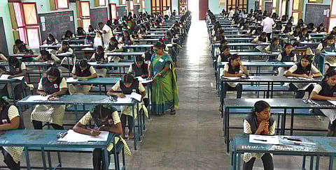 Students writing their SSLC examinations at a school in Bengaluru