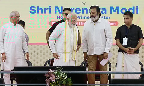 Prime minister Narendra Modi leaving the venue after inauguration of foundation stone laying ceremony for multiple development projects at Jawaharlal Nehru International Stadium in Kochi on Wednesday.