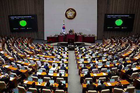 The National Assembly passes a law to implement hundreds of billions of dollars in U.S. investments at the National Assembly in Seoul, South Korea, Thursday, March 12 2026.