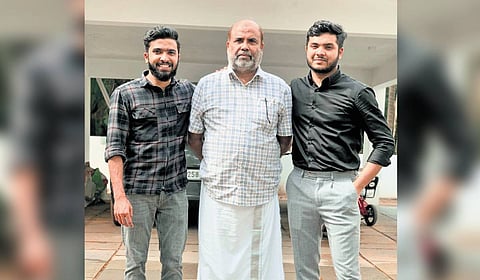 T T Basheer, chairman of Pratheeksha Organ Recipients Family Association Charitable Trust, with his sons Mishab and Sharhabil.
