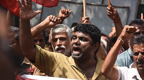 Members of the Centre of Indian Trade Unions (CITU) in a protest.