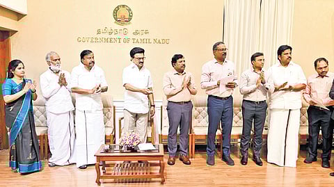 Chief Minister M K Stalin inaugurated 35 completed projects by the Directorate of Municipal Administration and nine by the Directorate of Town Panchayats.