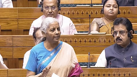 Union Minister Nirmala Sitharaman speaks in the Lok Sabha during the second part of Budget session of Parliament, in New Delhi, Friday, March 13, 2026.