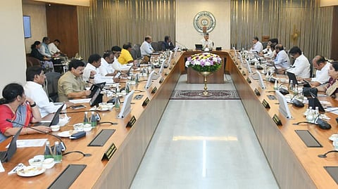 CM Nara Chandrababu Naidu during meeting with his cabinet ministers at Secretariat in Velagapudi on Friday.