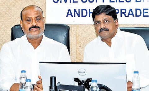 Ministers K Atchannaidu and Payyavula Keshav at a review meeting on LPG supply and distribution, held at Civil Supplies office in Vijayawada on Saturday