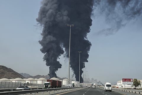 Smoke could be seen rising from the direction of a major UAE energy installation on March 14, in what appeared to be the latest strike targeting the Gulf's petroleum facilities by Iran