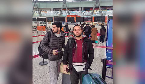 Indian medical students from Iran at Arnenia's airport before leaving for India via Dubai.