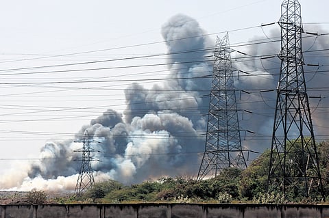 Fire broke out at Kodungaiyur landfilll on Saturday in Chennai.