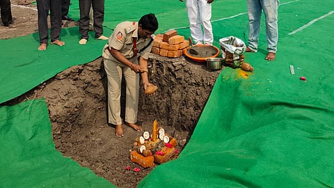 Director General of Fire Services PV Ramana performed the stone laying ceremony for the construction of the fire station on Friday.