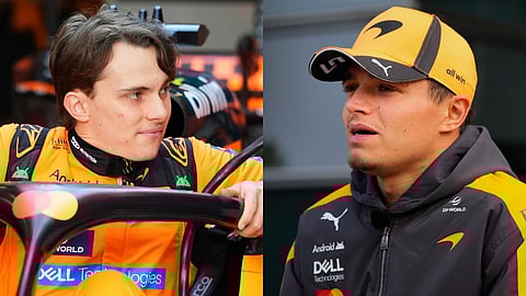Oscar Piastri (L) and his McLaren teammate Lando Norris
