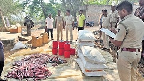 Explosives seized by Belaguntha police from the pani panchayat office at Baragaon in Ganjam on Saturday.