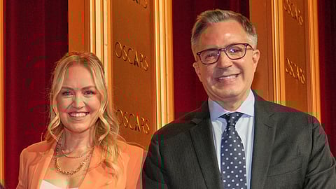 Academy of Motion Picture Arts and Sciences President Lynette Howell Taylor, left, and CEO of the Academy of Motion Picture Arts and Sciences, Bill Kramer, appear during the 98th Academy Awards nominations announcement in Beverly Hills, Calif., on Jan. 22, 2026.