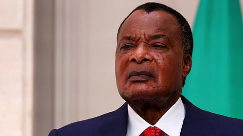 President of Congo Denis Sassou N'Guesso looks on during a ceremony at the Elysee Palace in Paris, on May 23, 2025.