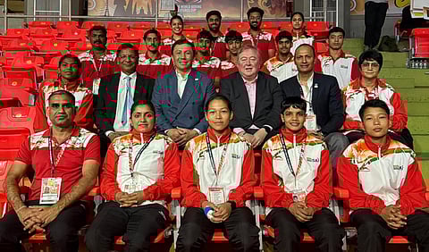 The Indian Futures Cup contingent with BFI president Ajay Singh, WB chief Gennadiy Golovkin in Bangkok