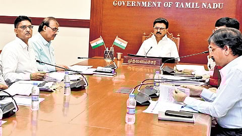 Chief Minister M K Stalin chairing the high-level meeting on Saturday.