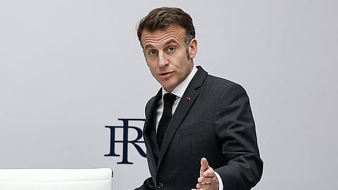 French President Emmanuel Macron holds a meeting of France's defence and security council at the Elysee Palace in Paris, France, Tuesday, March 17, 2026.
