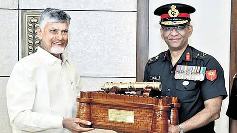 General Officer Commanding Major General Ajay Misra meets CM Nara Chandrababu Naidu at AP Secretariat on Tuesday.