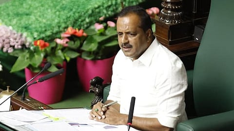 Speaker UT Khader during session at Vidhana Soudha in Bengaluru on Monday.