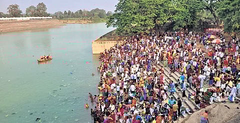A large number devotees at Daswashamedh ghat in Jajpur on Tuesday