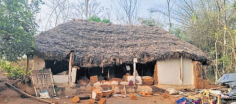 The victim’s house damaged by the tusker in Kendukhunta village