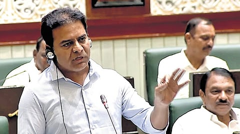 BRS working president KT Rama Rao speaks during the second day of the Eighth Session of Third Telangana Legislative Assembly in Hyderabad.