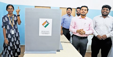 A model all-woman polling station set up at Nirmala College for Women in Coimbatore.
