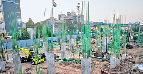 Construction work progressing at Ernakulam Junction railway station.