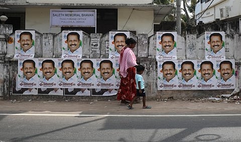A posters of M. Vincent, the UDF candidate for Kovalam constituency, put up at Pulluvila in Thiruvananthapuram ahead of the Assembly elections.