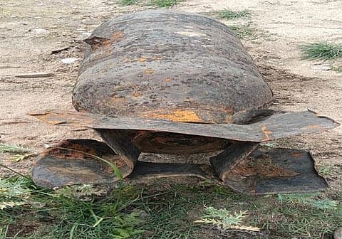 The bomb, which appeared like a gas cylinder, was unearthed when the locals were excavating sand on the Panipada-Nagudsai stretch under Baharagora police station area.