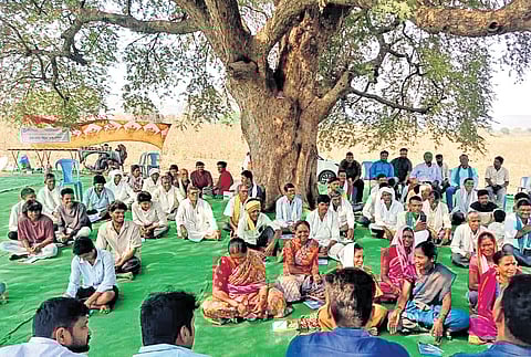 Farmers attend an awareness meeting on revival of traditional seeds
in Kerameri mandal of Komaram Bheem Asifabad district