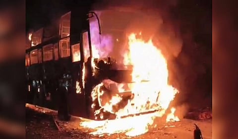 Nabarangpur bound bus catches fire near Ramabhadrapuram in Andhra Pradesh.