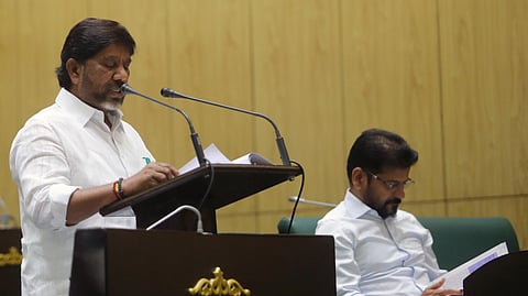 Deputy Chief Minister Mallu Bhatti Vikramarka presenting the state budget for the financial year 2025-26 at Assembly in Hyderabad