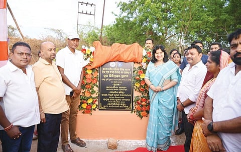 Bhubaneswar MP Aparajita Sarangi after laying foundation stone in Jatni | EXPRESS