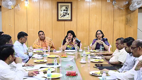 Sarangi chairing the meeting with Works & Water Resources dept officials on Saturday