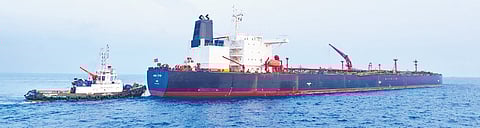Russian oil tanker Aqua Titan arrives at New Mangalore Port.