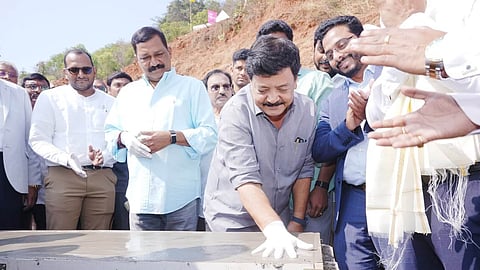 Tourism Minister Kandula Durgesh takes part in the groundbreaking ceremony for Hyatt’s project in Vizag.