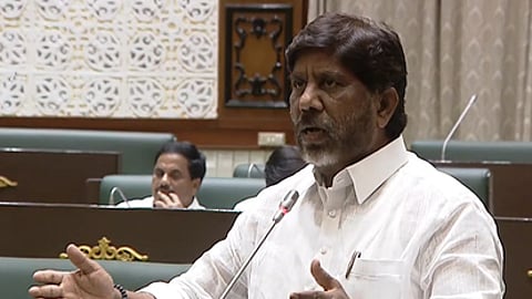 Deputy Chief Minister Mallu Bhatti Vikramarka speaks during the Assembly session at Hyderabad.