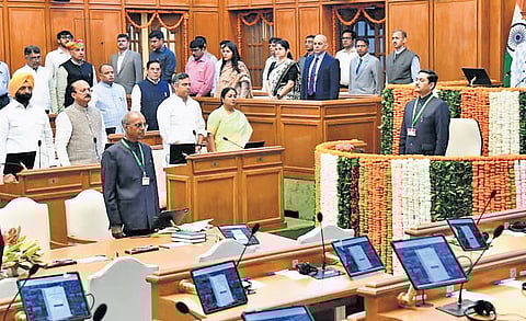CM Rekha Gupta and her cabinet colleagues at the beginning of the Budget session