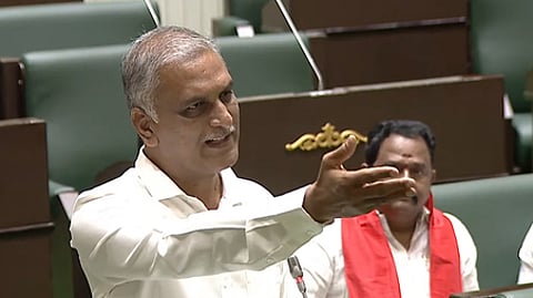 Former Irrigation Minister T Harish Rao speaks during the Assembly session at Hyderabad.