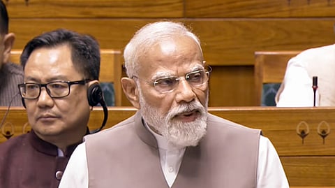 Prime Minister Narendra Modi speaks in the Lok Sabha.