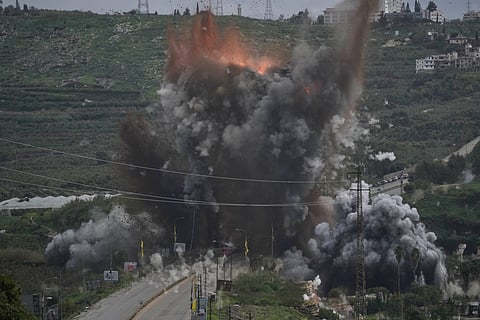 Smoke and flames rise from an Israeli airstrike that hit the Qasmiyeh Bridge near the coastal city of Tyre, Lebanon, Sunday, March 22, 2026. (Representative Image)