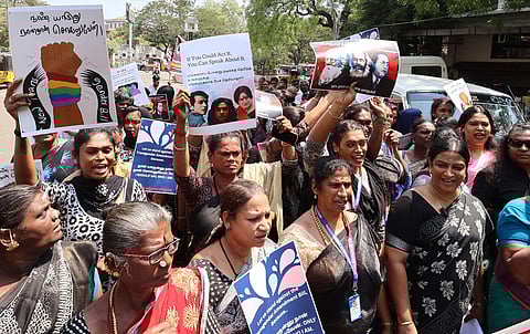 Transgenders and activists stage a rally against the Trans-Bill in Madurai on March, 23, 2026.