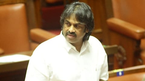 Secondary Education Minister Madhu Bangarappa makes a point in the Assembly in Vidhana Soudha on Monday