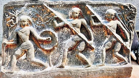 The 14th century hero stone Inscription found at Vemavaram in Marripudi mandal of Prakasam district.