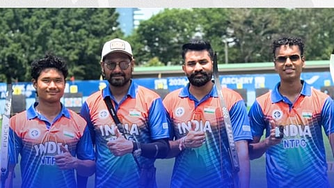 From left: Juyel Sarkar, Coach Rahul Banerjee, Sukhchain Singh and Devaang Gupta.