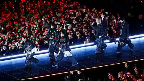 Kpop group BTS perform during 'BTS The Comeback Live Arirang' concert in central Seoul, South Korea, March 21, 2026.